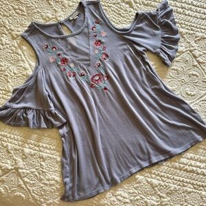 Cold Shoulder Sleeve Sweet Ruffles Mesh V-neck Top